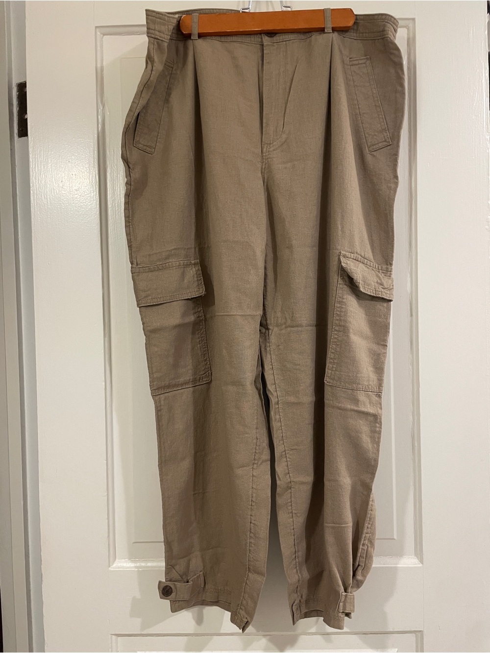 a new day Women's Linen-Blend Cargo Pants in Khaki Beige